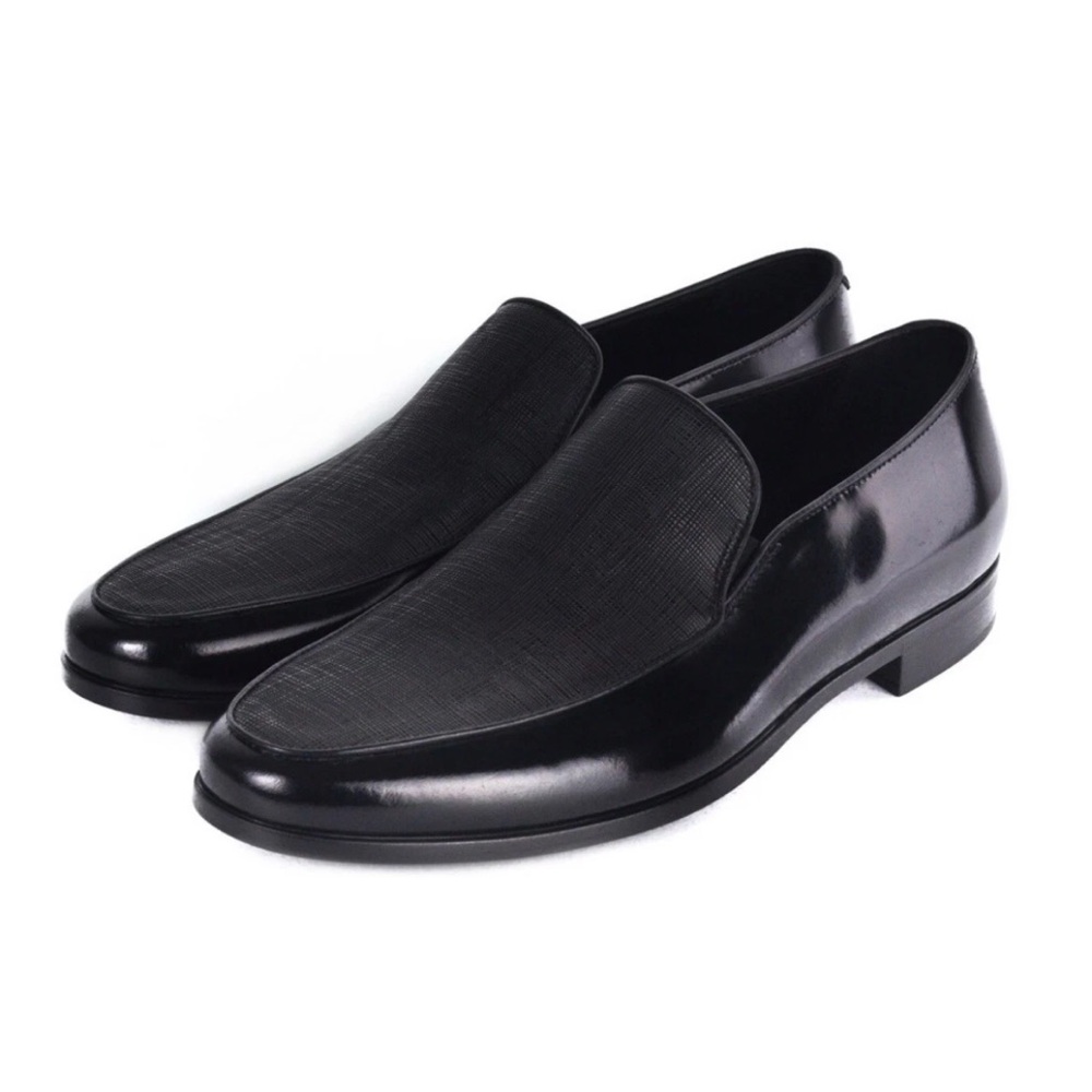 Giorgio Armani Saffiano Leather Venetian Loafer, Black AX254 slip on flat dress